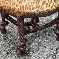 Taburete Bajo Vintage Boho Nudo Tallado