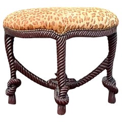 Vintage Boho Carved Knot Low Stool