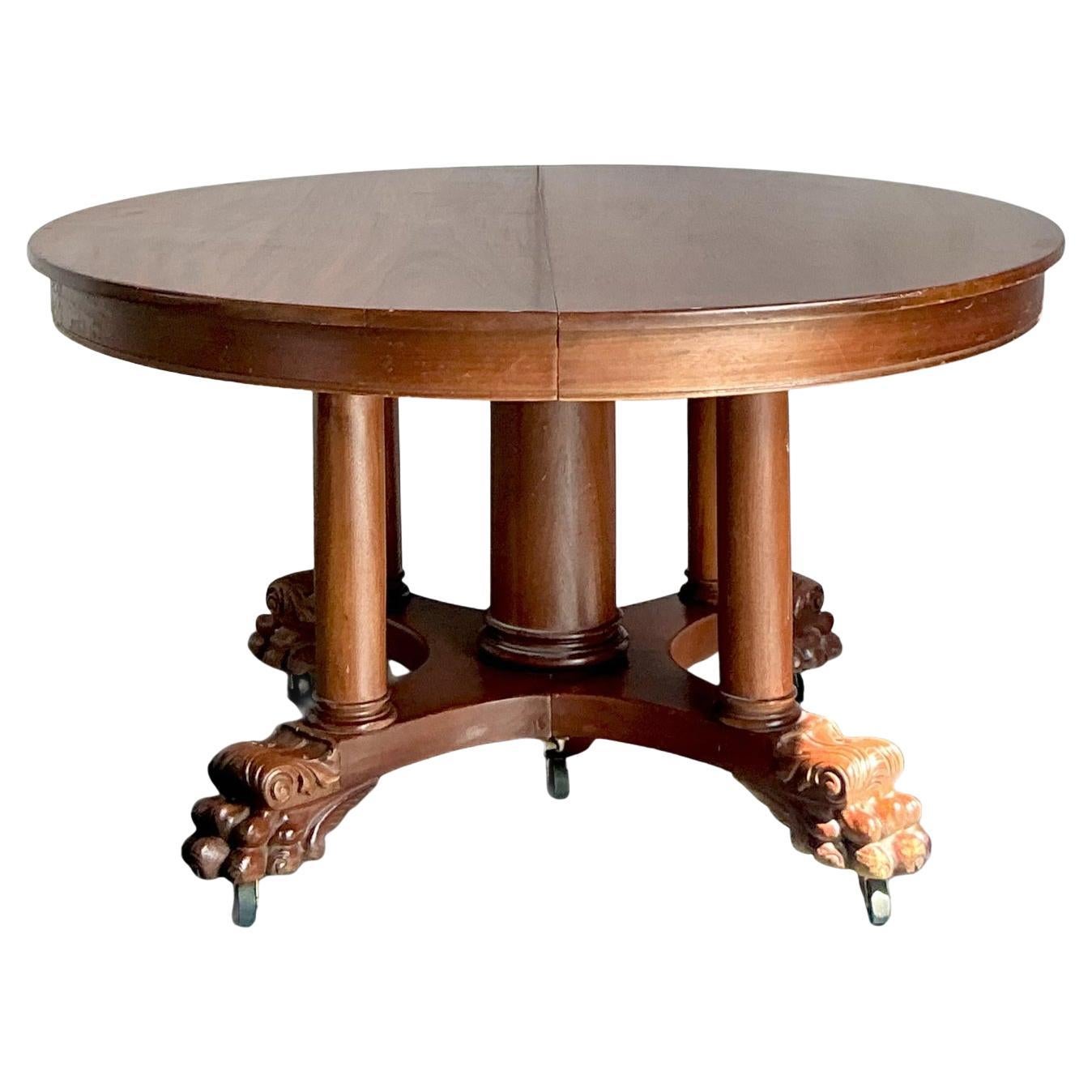 Vintage Boho Carved Lions Paw Center Hall Table