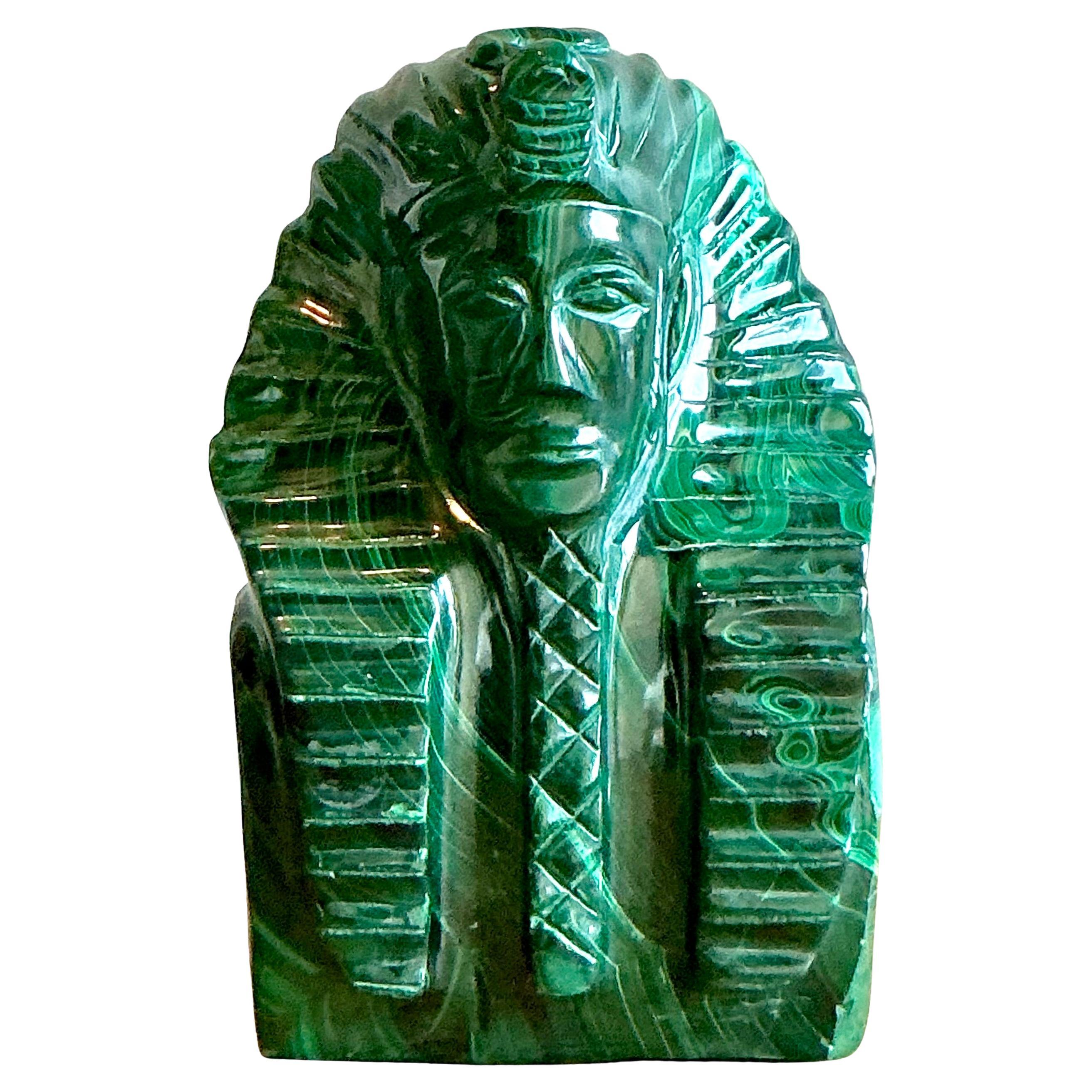 Vintage Boho Carved Malachite King Tut