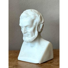 Vintage Boho Carved Marble Bust of a Lincoln