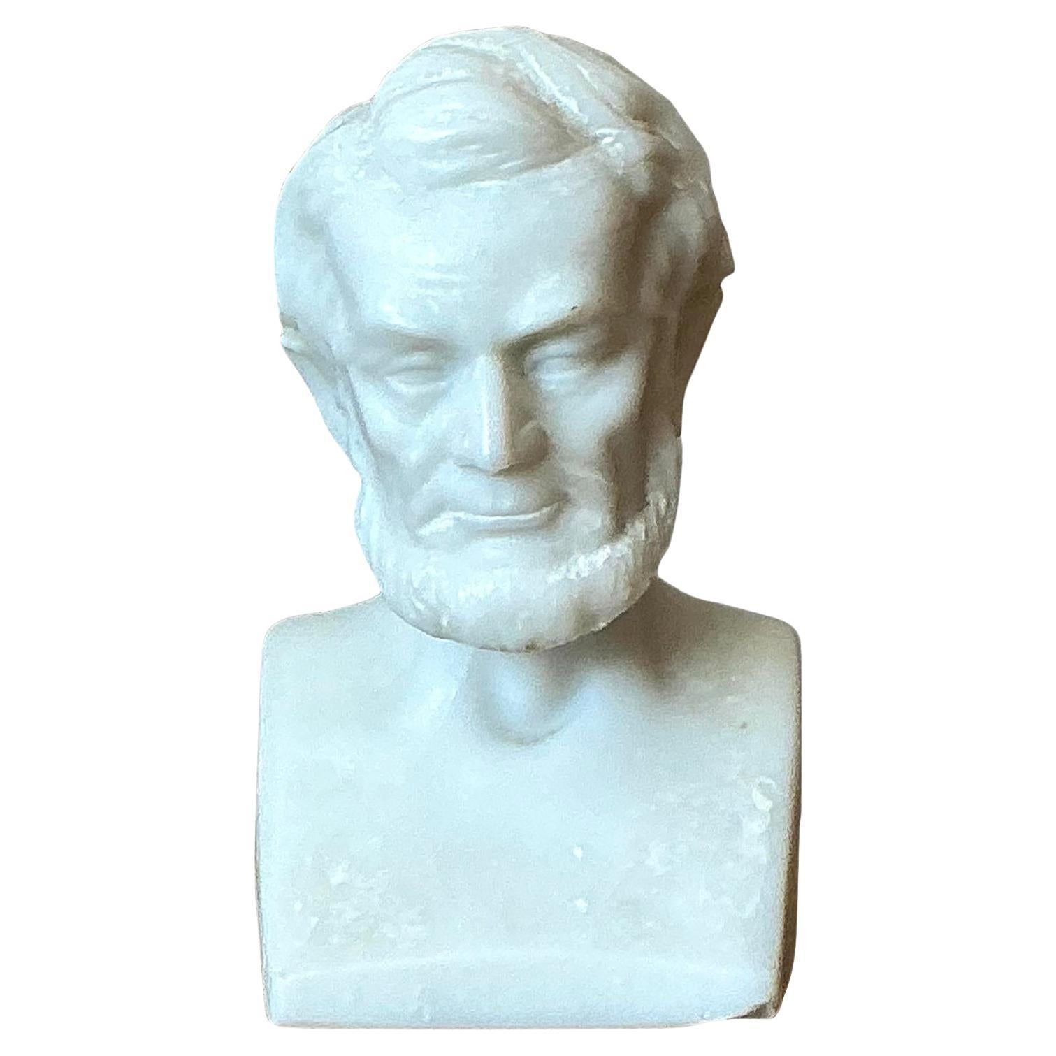 Vintage Boho Carved Marble Bust of a Lincoln
