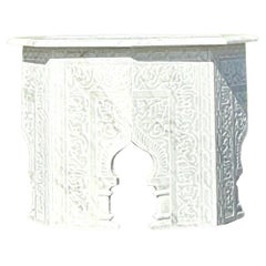 Vintage Boho Carved Marble Moroccan Octagon Side Table