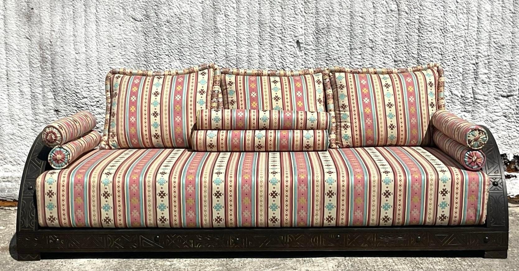 Vintage Boho Carved Moroccan Sofa 5