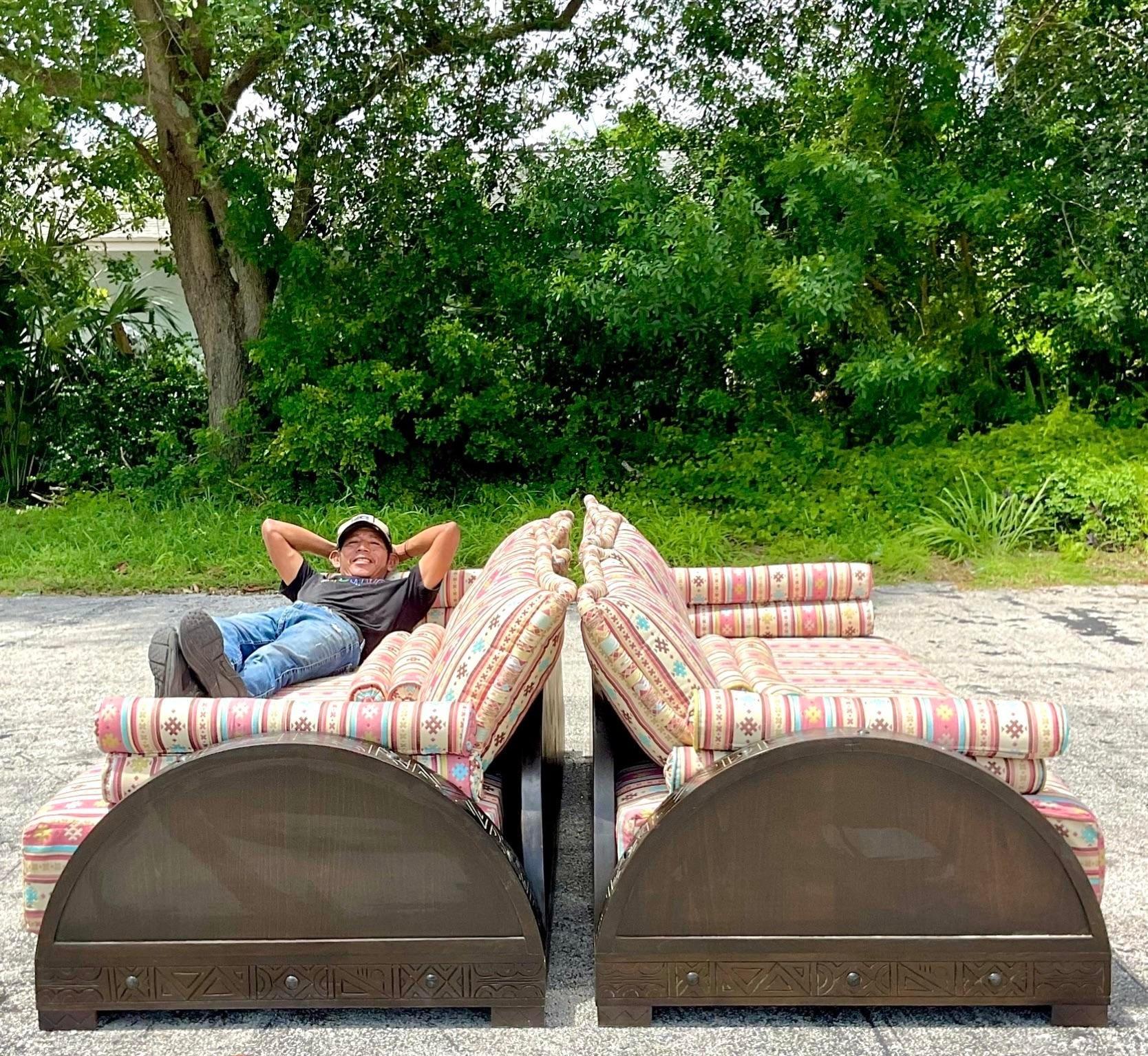 Vintage Boho Carved Moroccan Sofa 1