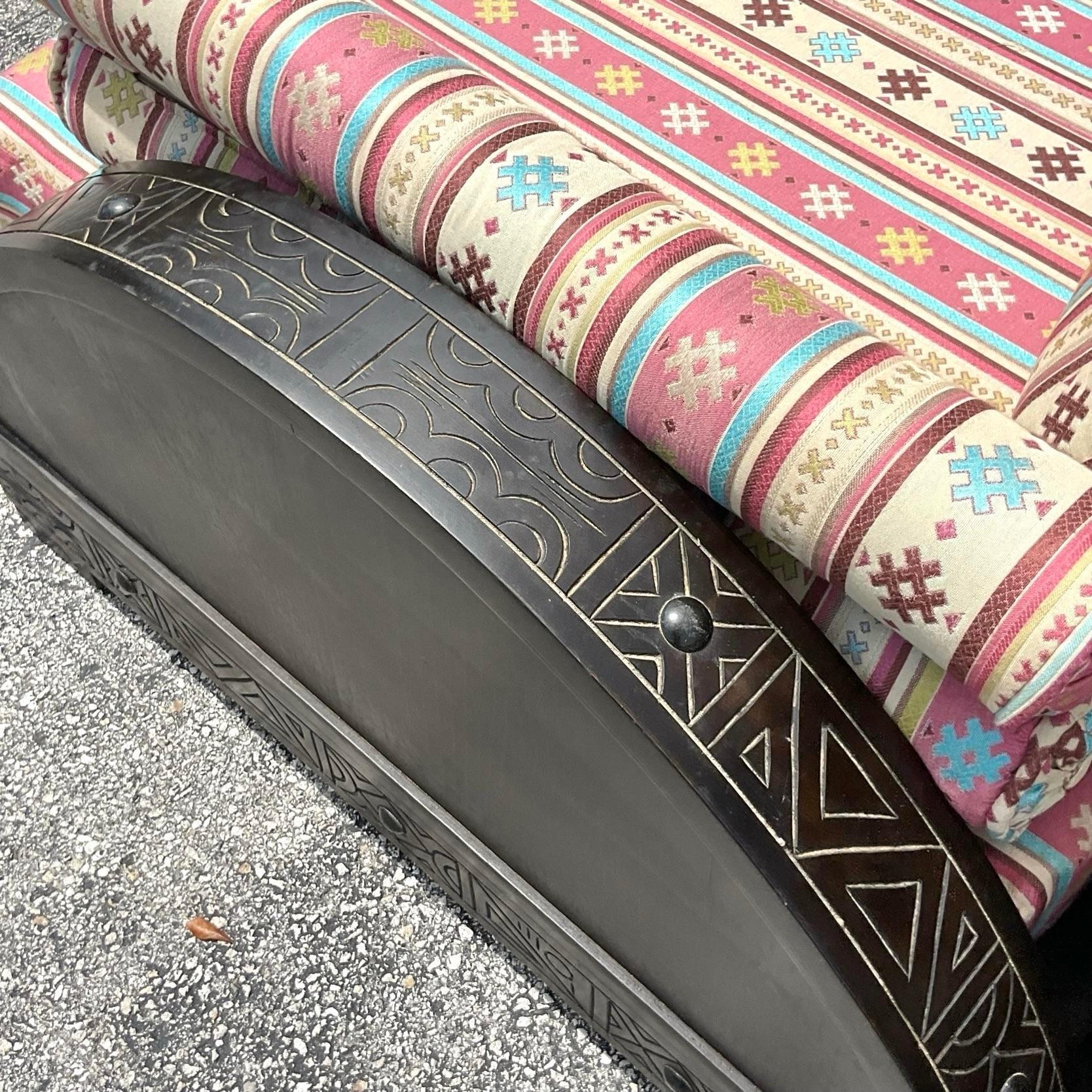 Vintage Boho Carved Moroccan Sofa 3