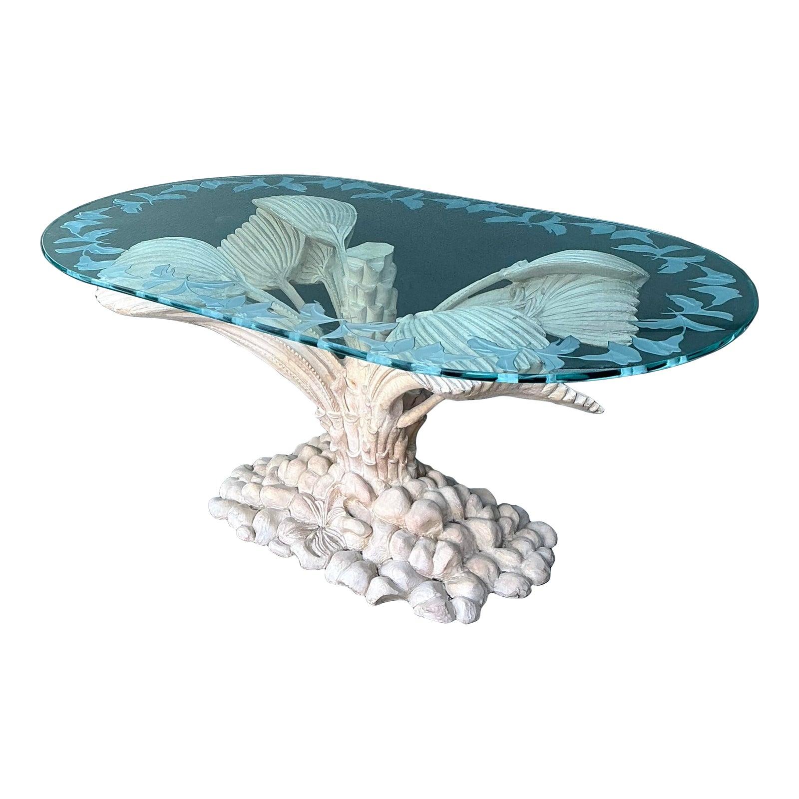 Vintage Boho geschnitzt Palm Front Center Hall Tisch