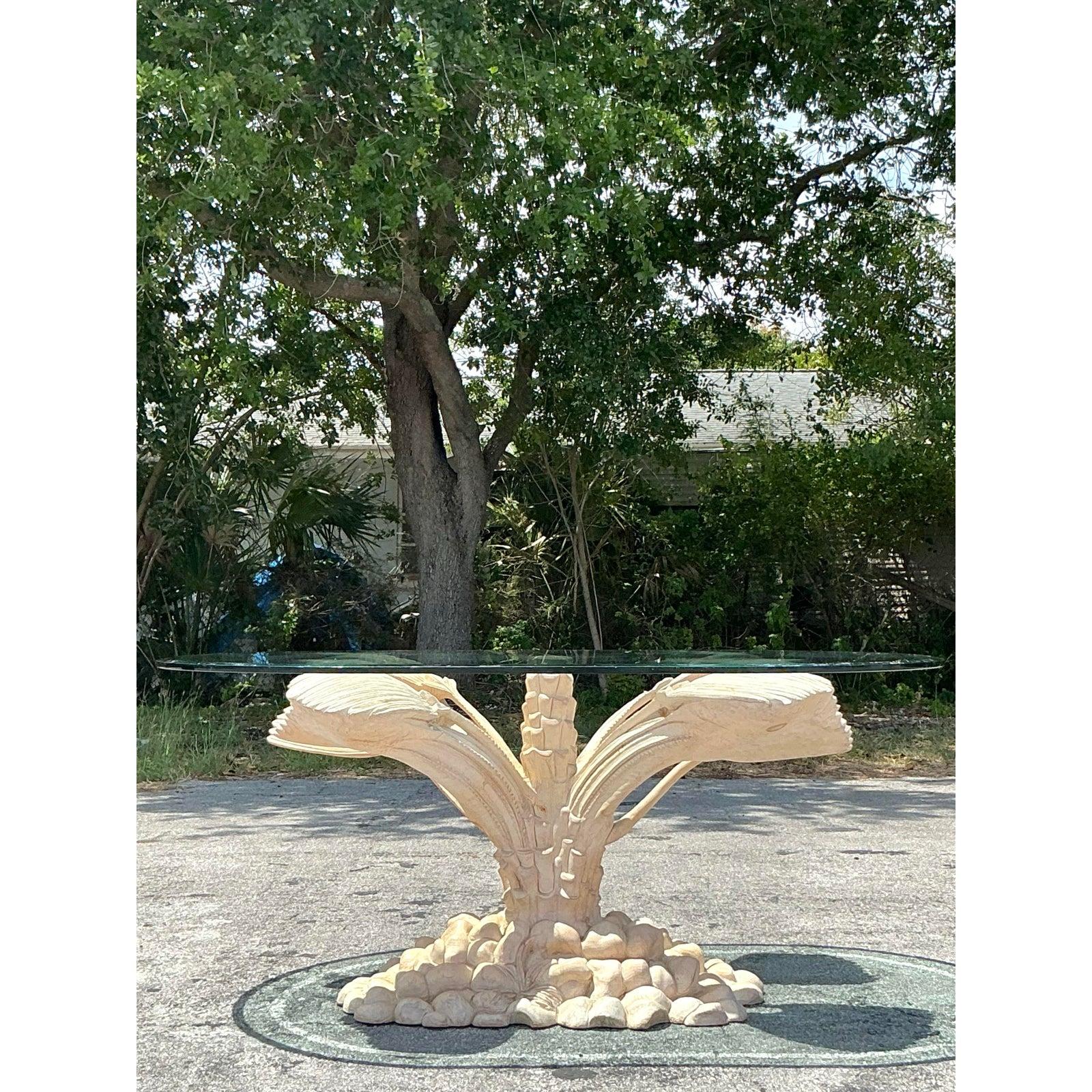 Vintage Boho Carved Palm Tree Dining Table For Sale 4