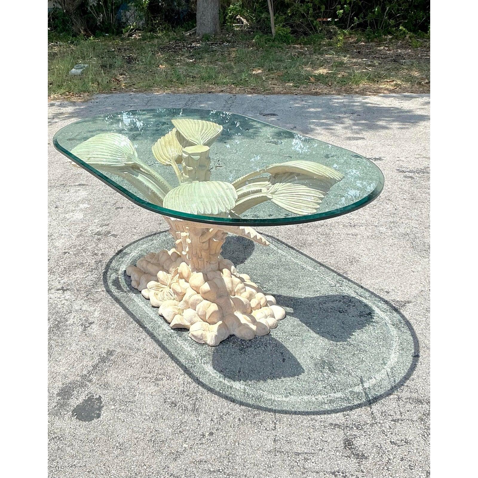 Vintage Boho Carved Palm Tree Dining Table In Good Condition For Sale In west palm beach, FL