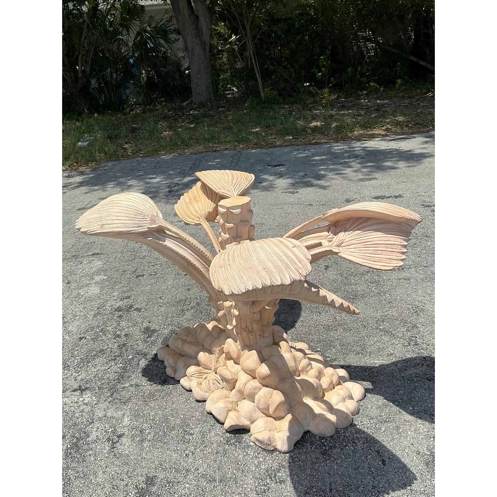 20th Century Vintage Boho Carved Palm Tree Dining Table For Sale