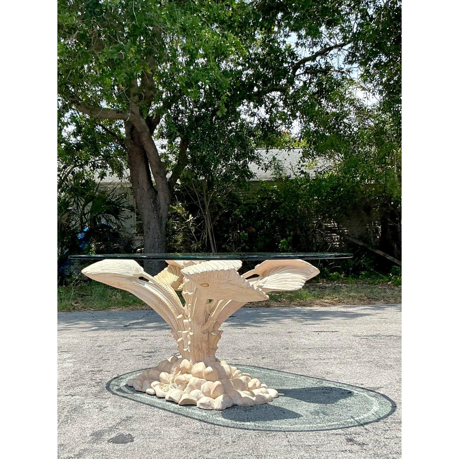 Vintage Boho Carved Palm Tree Dining Table For Sale 1