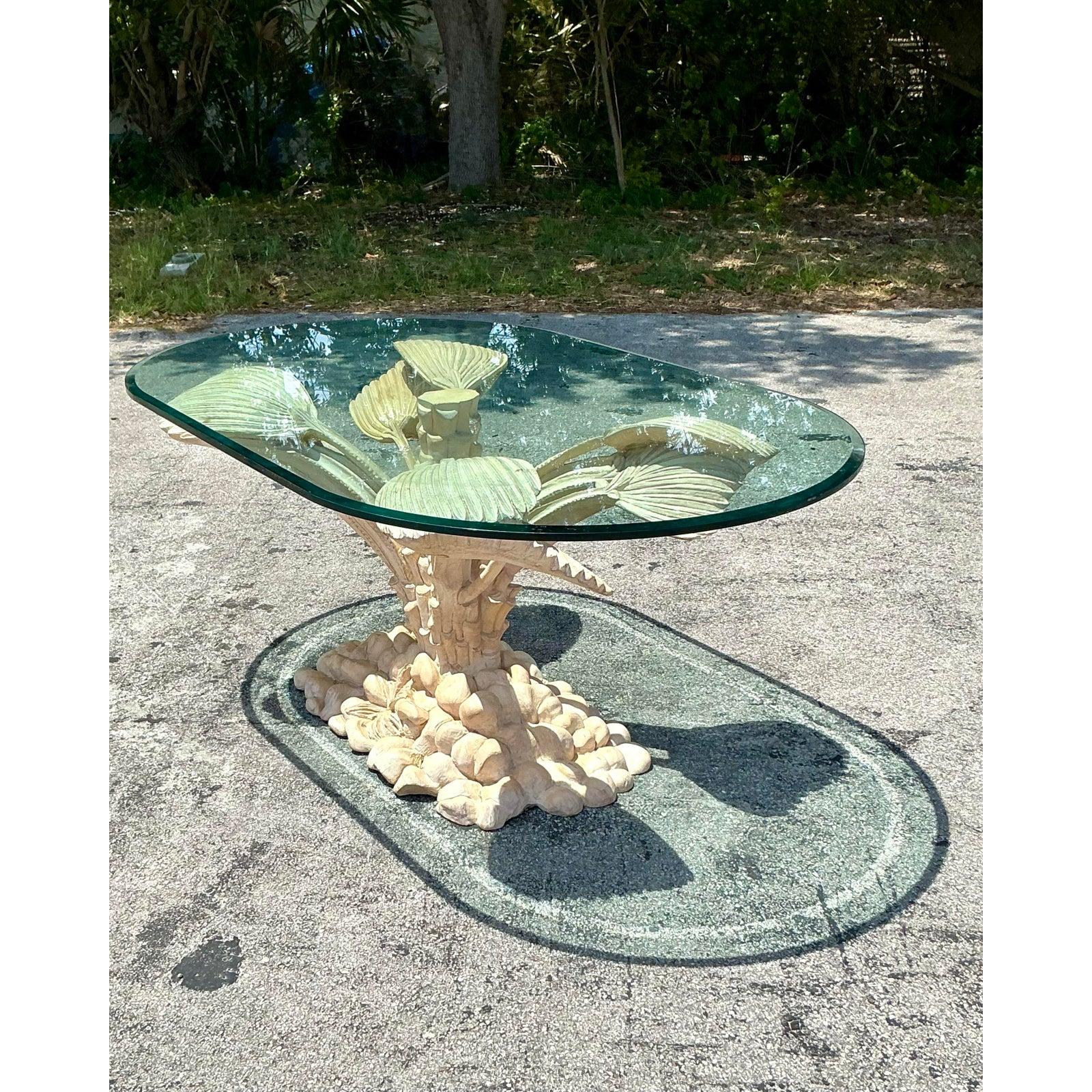 Vintage Boho Carved Palm Tree Dining Table For Sale 2