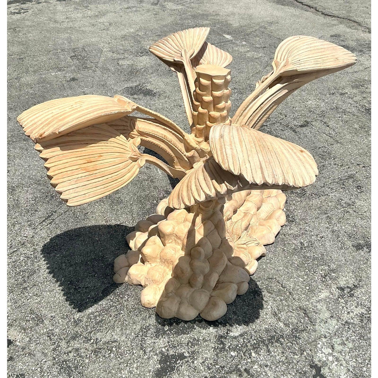 Vintage Boho Carved Palm Tree Dining Table For Sale 3