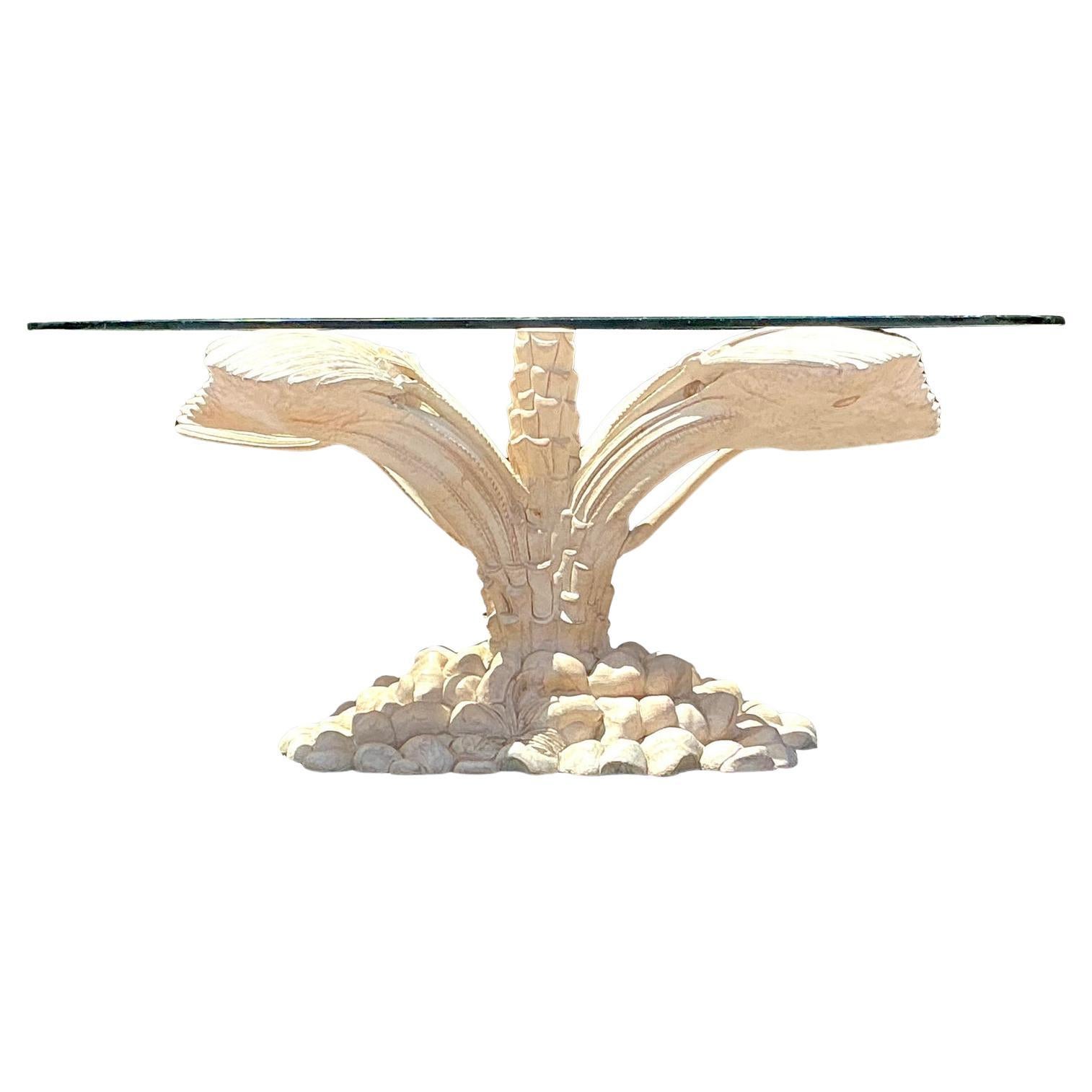 Vintage Boho Carved Palm Tree Dining Table
