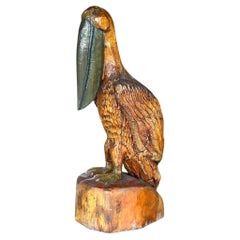 Vintage Boho Carved Pelican Sculpture