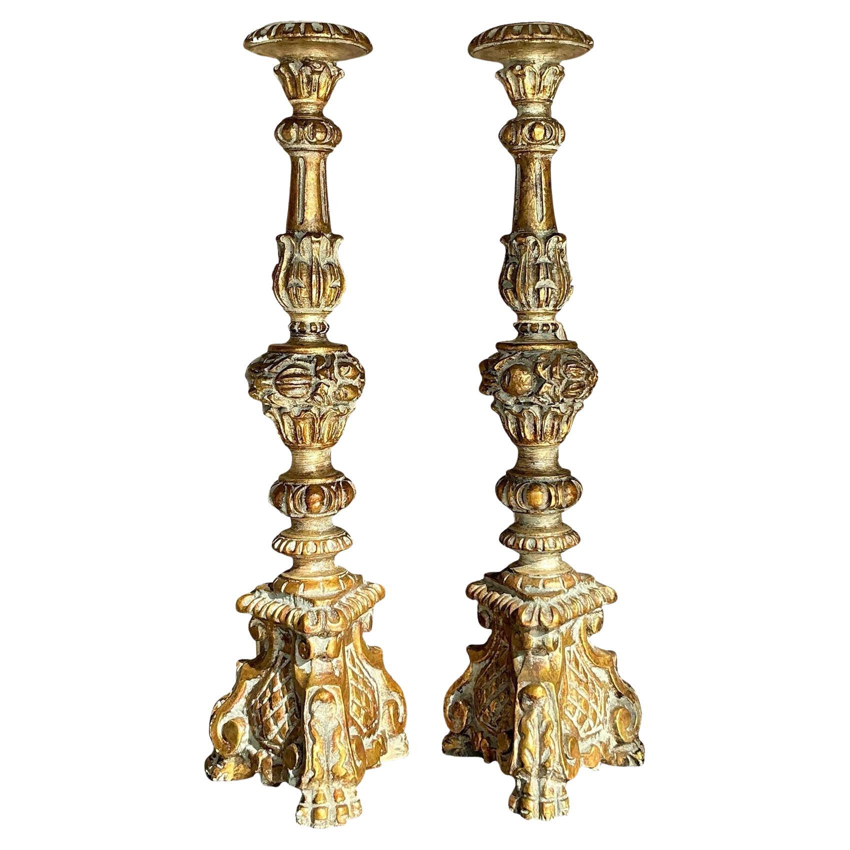 Candelieri in grillo intagliato vintage Boho - una coppia