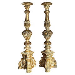 Vintage Boho Carved Pricket Candlesticks - a Pair