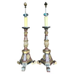 Vintage Boho Carved Pricket Lamps - a Pair