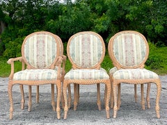 Vintage Boho Spanish Carved Rope Dining Chairs - Set of 6