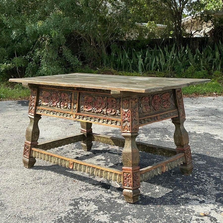 Vintage Boho Carved Rose Buffet Table For Sale 4