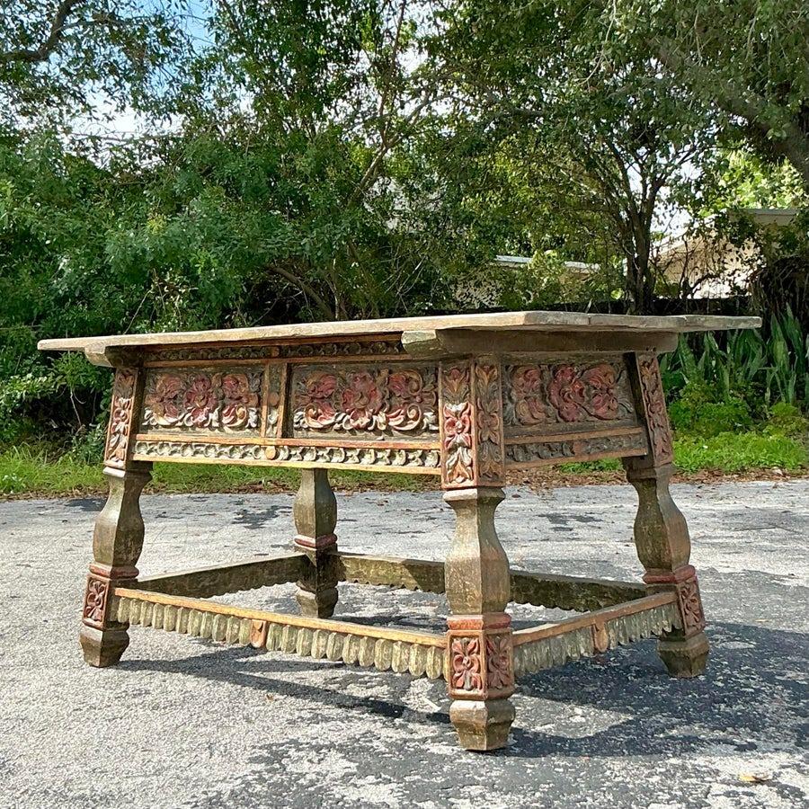 Vintage Boho Carved Rose Buffet Table For Sale 6