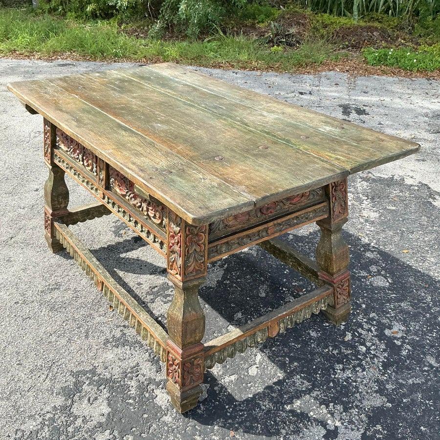 Vintage Boho Carved Rose Buffet Table In Good Condition For Sale In west palm beach, FL