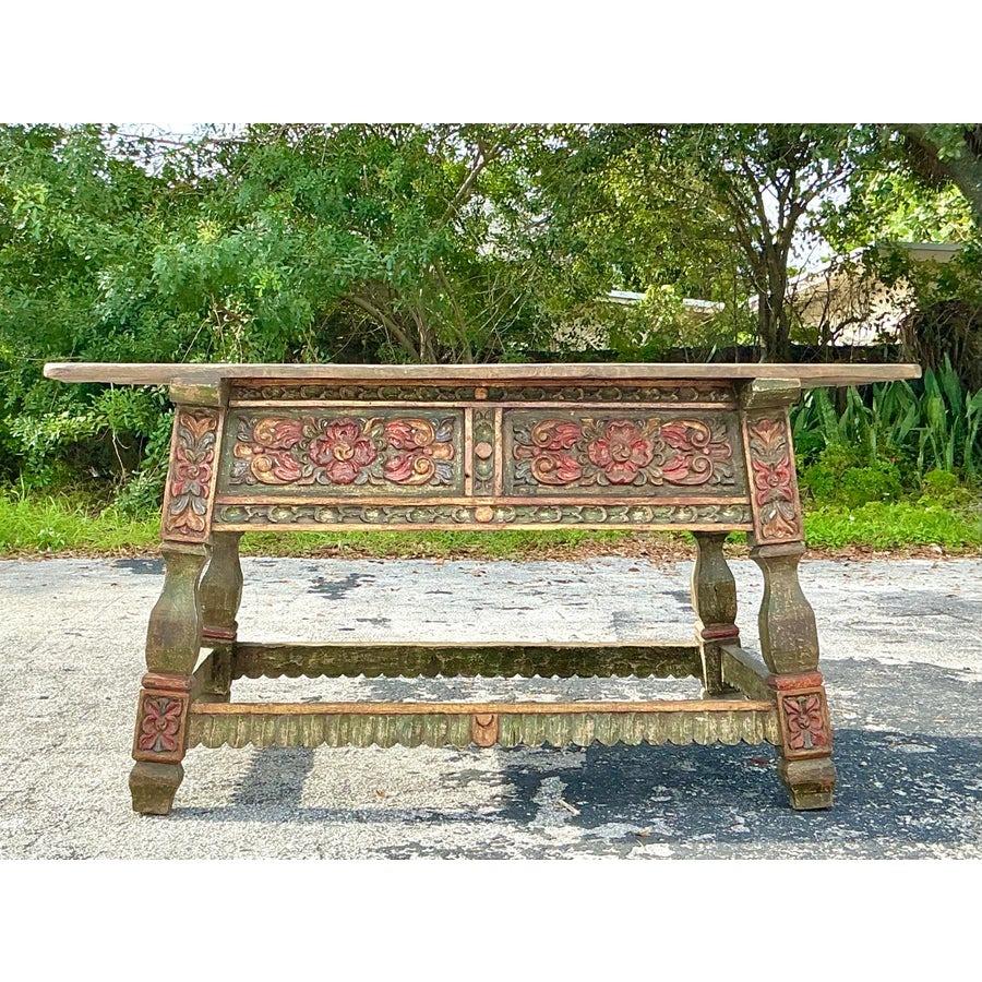 20th Century Vintage Boho Carved Rose Buffet Table For Sale