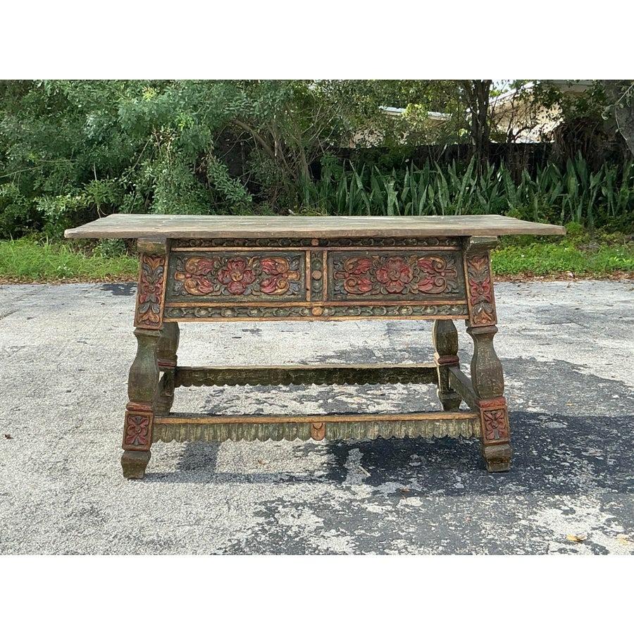Vintage Boho Carved Rose Buffet Table For Sale 3