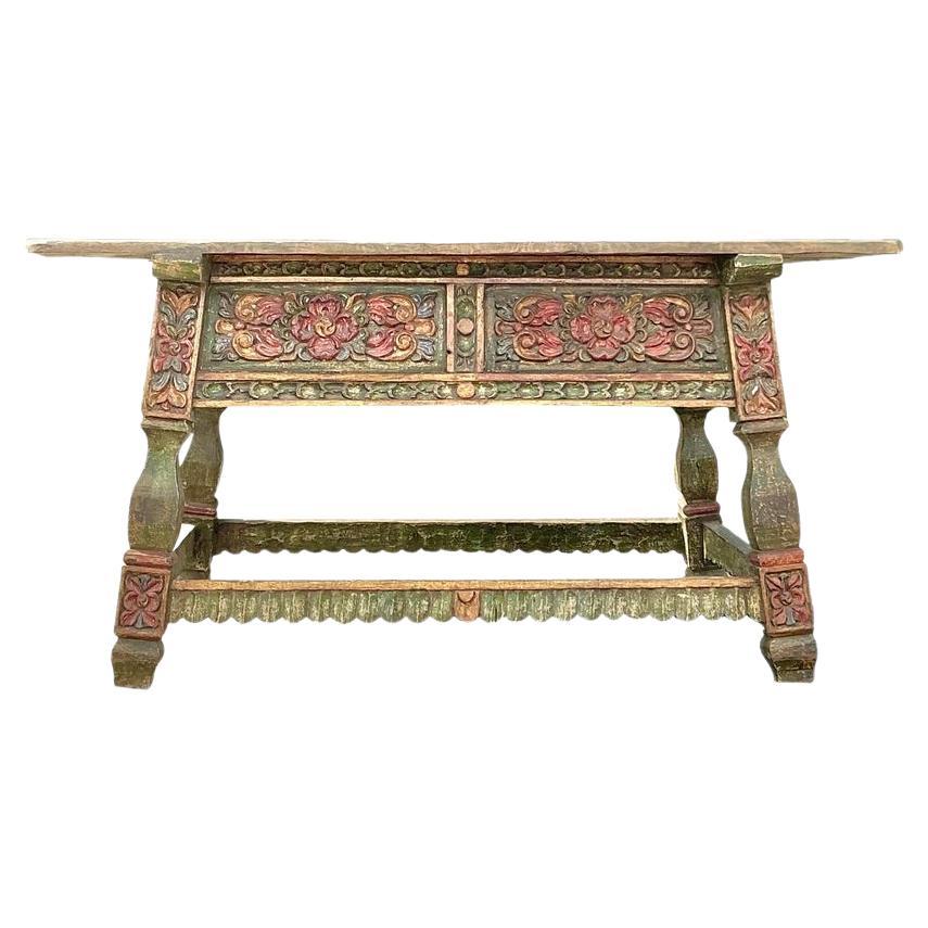 Vintage Boho Carved Rose Buffet Table For Sale