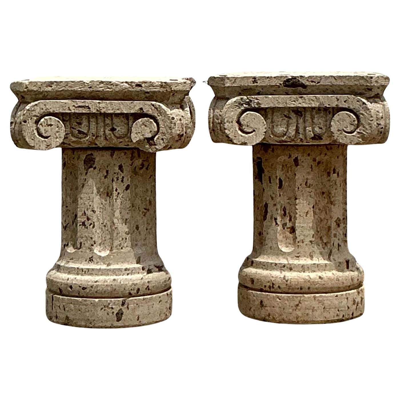 Sandstone Table Vintage Boho Carved Sandstone Dining Table Pedestals - Set of 2 For ...