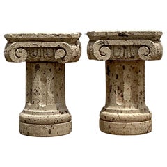 Pedestales de mesa de comedor Vintage Boho de piedra arenisca tallada - Juego de 2