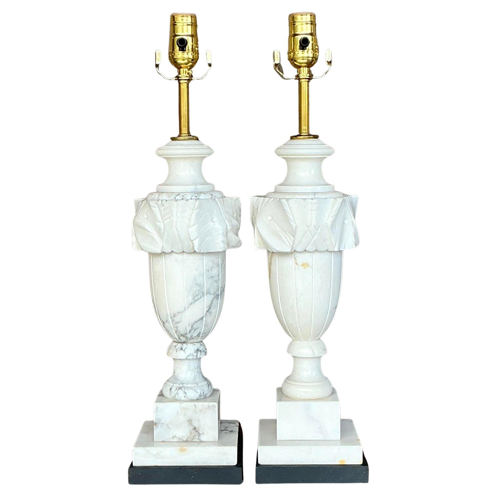 Paire de lampes vintage Boho en pierre sculptée - une paire