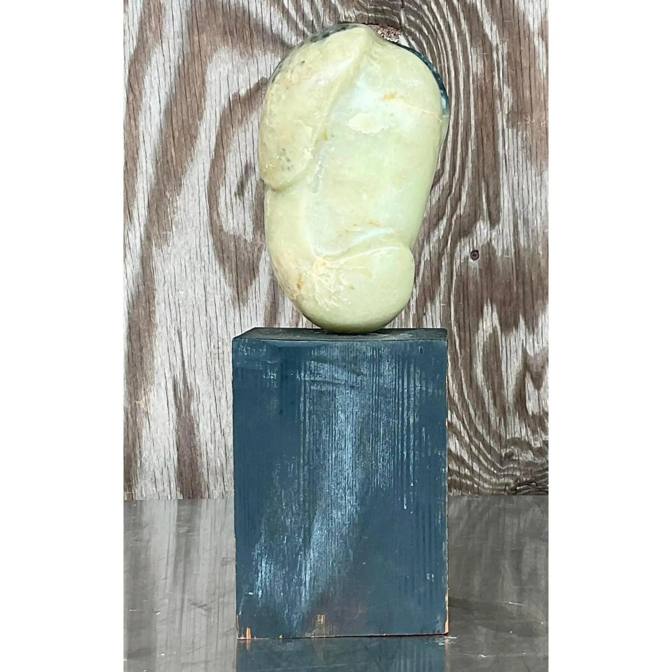 American Vintage Boho Carved Stone Sculpture For Sale