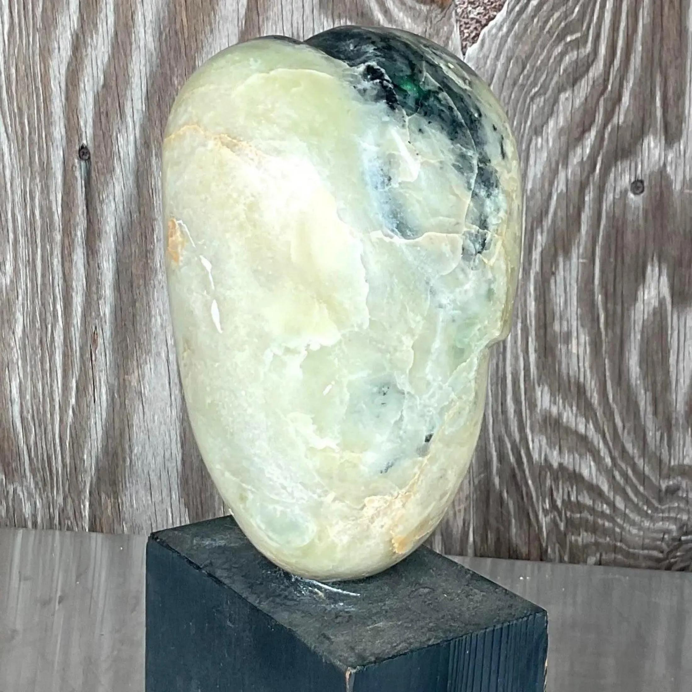 Vintage Boho Carved Stone Sculpture In Good Condition For Sale In west palm beach, FL