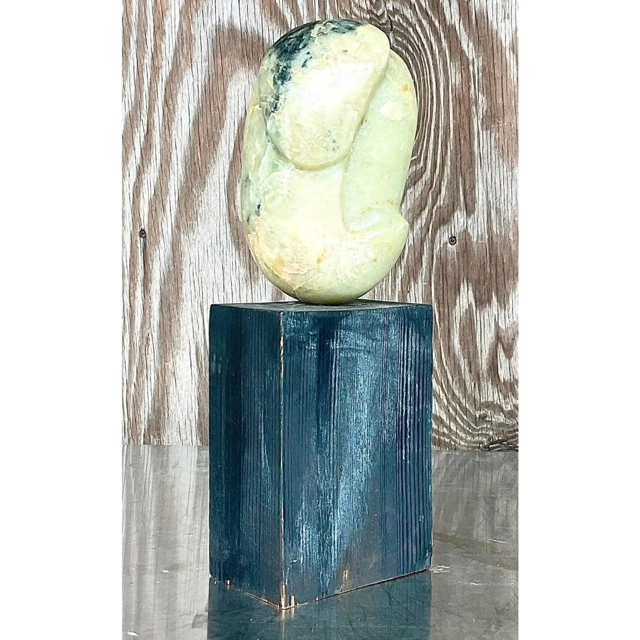 20th Century Vintage Boho Carved Stone Sculpture For Sale