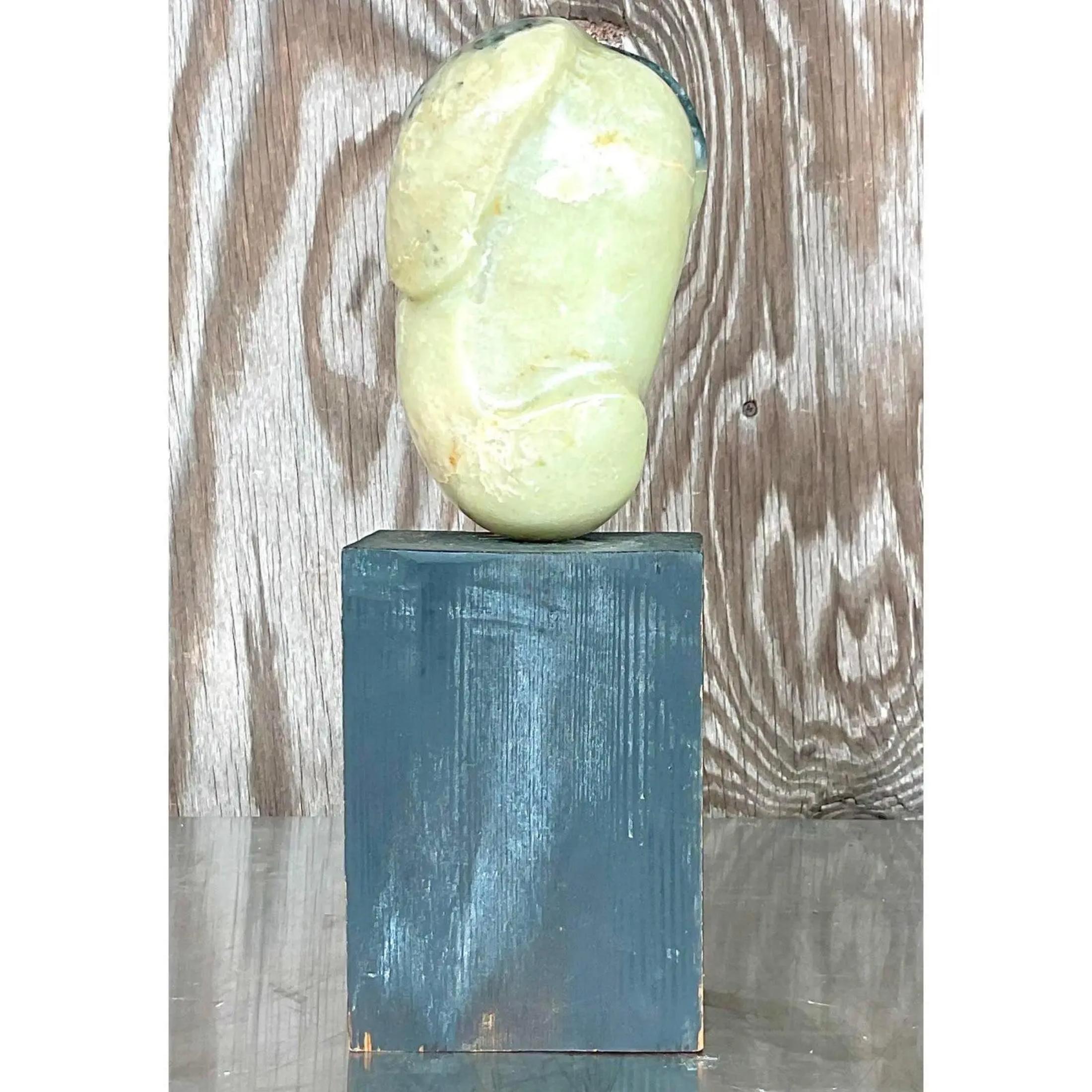 Vintage Boho Carved Stone Sculpture For Sale 2