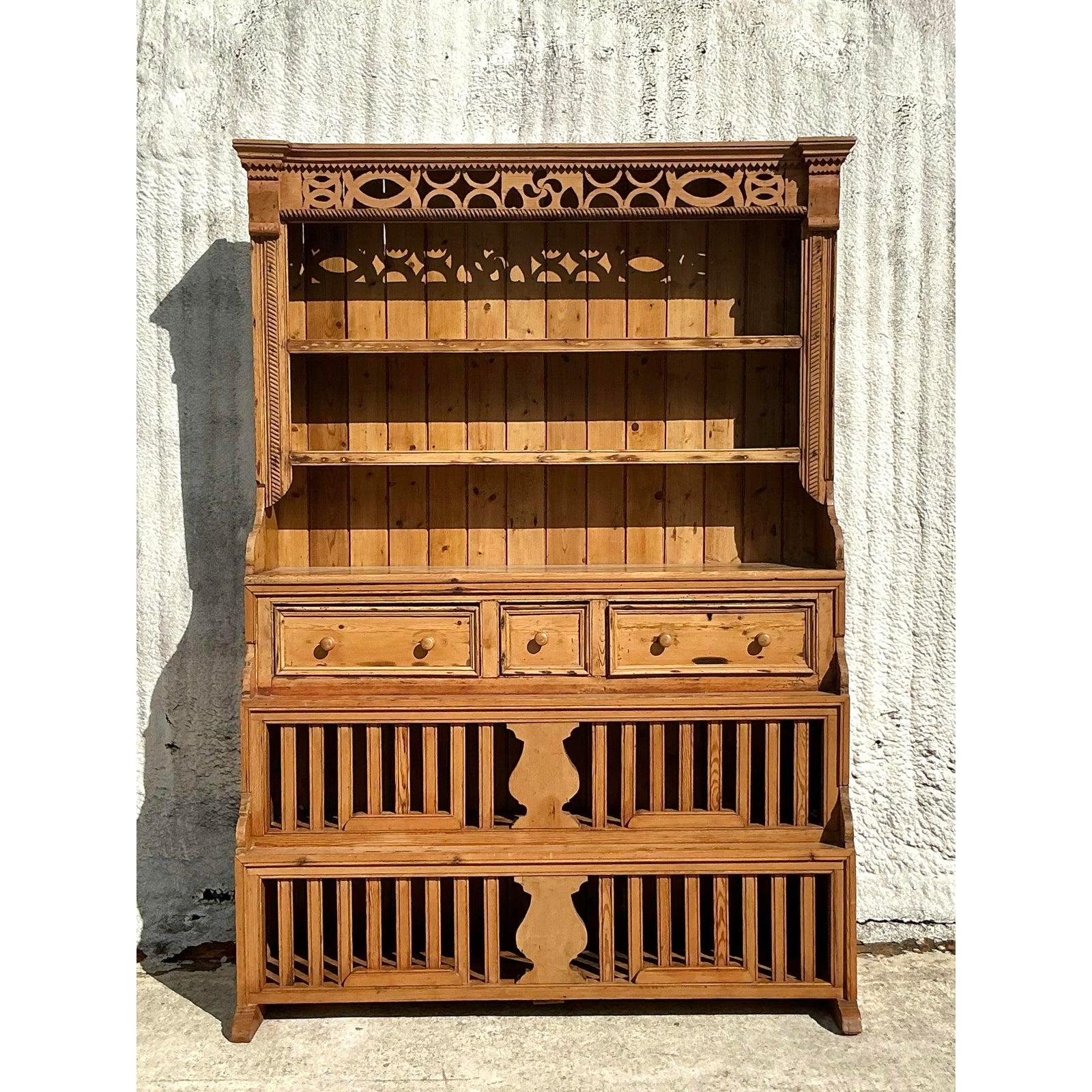 Vintage Boho Carved Storage Hutch For Sale 1