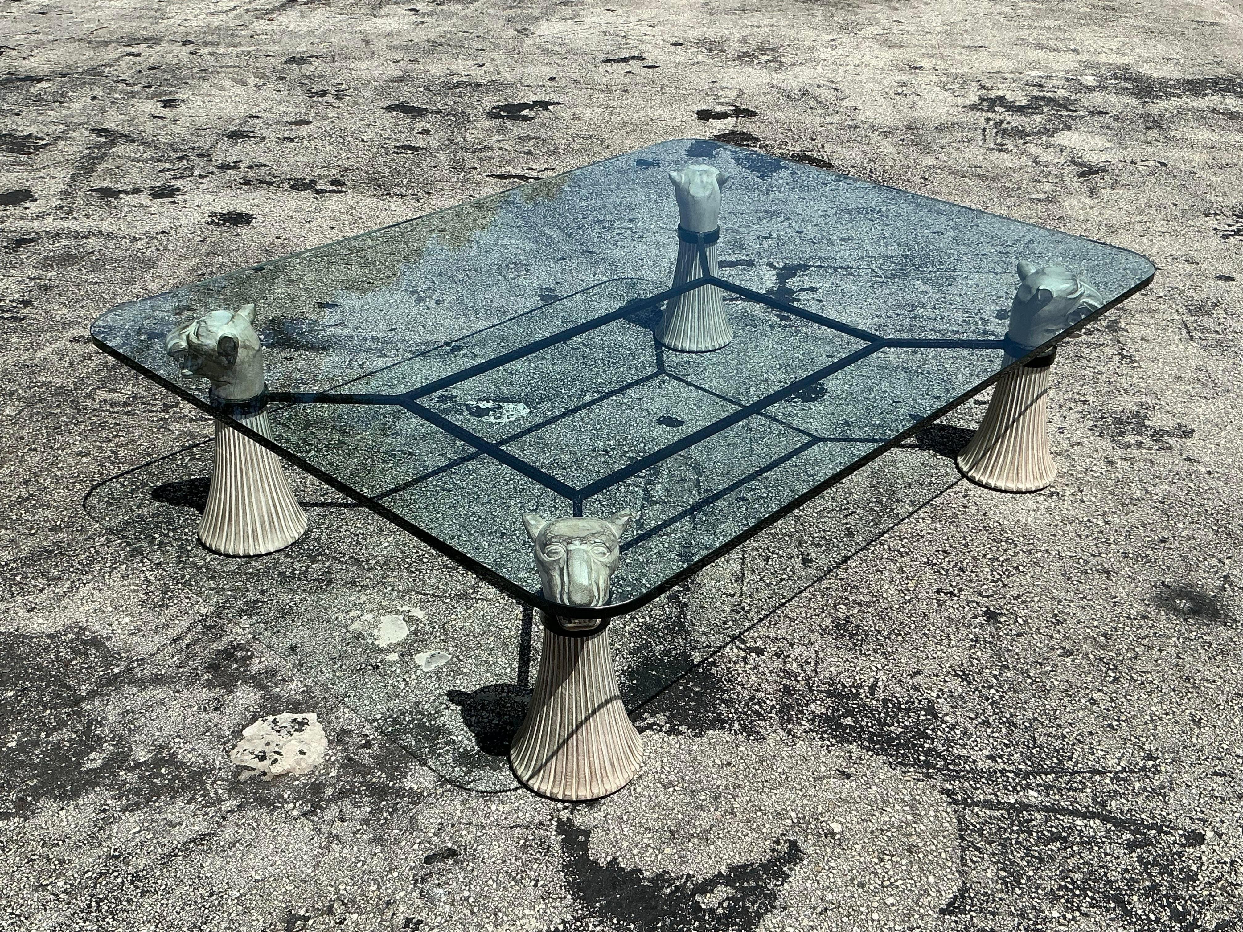 Vintage Boho Carved Tiger Coffee Table For Sale 4