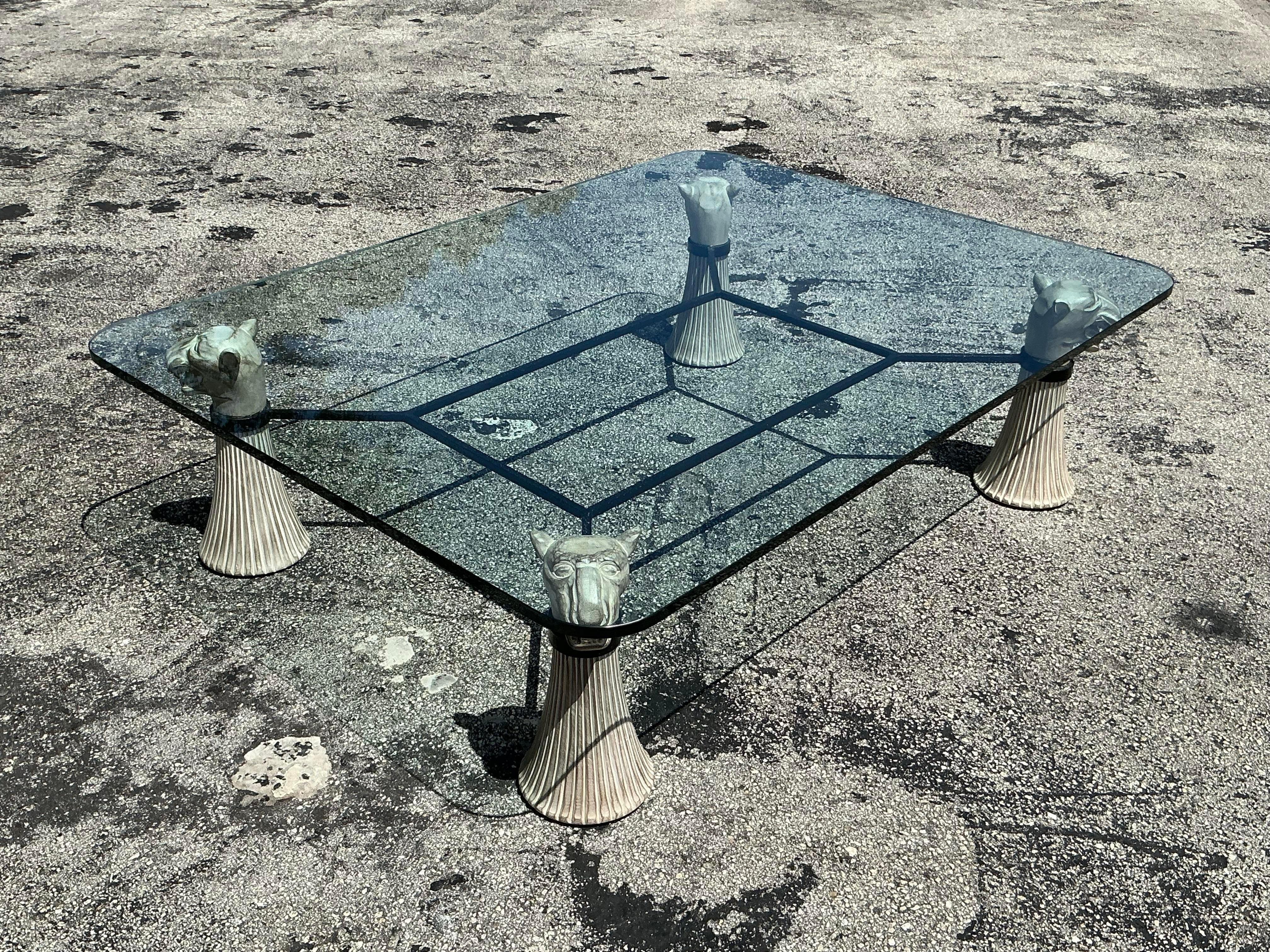 Vintage Boho Carved Tiger Coffee Table For Sale 5