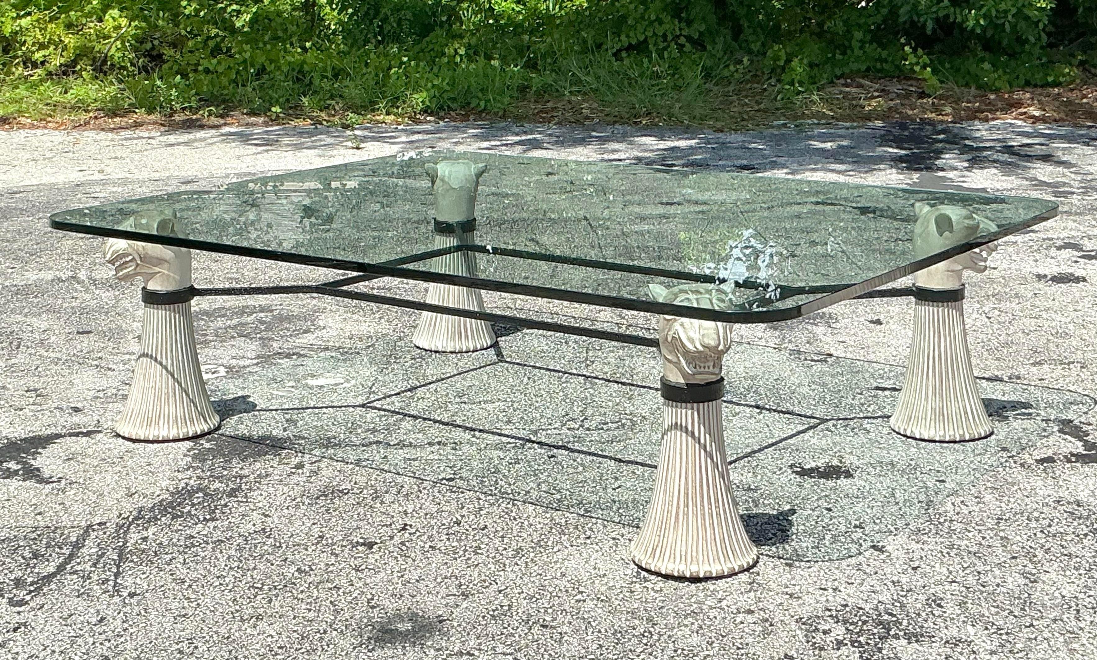 20th Century Vintage Boho Carved Tiger Coffee Table For Sale