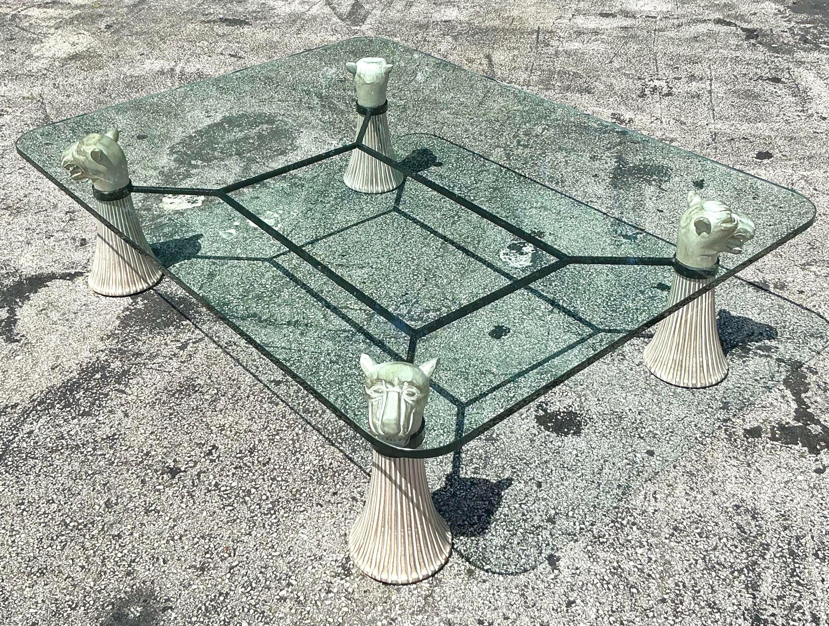Vintage Boho Carved Tiger Coffee Table For Sale 2
