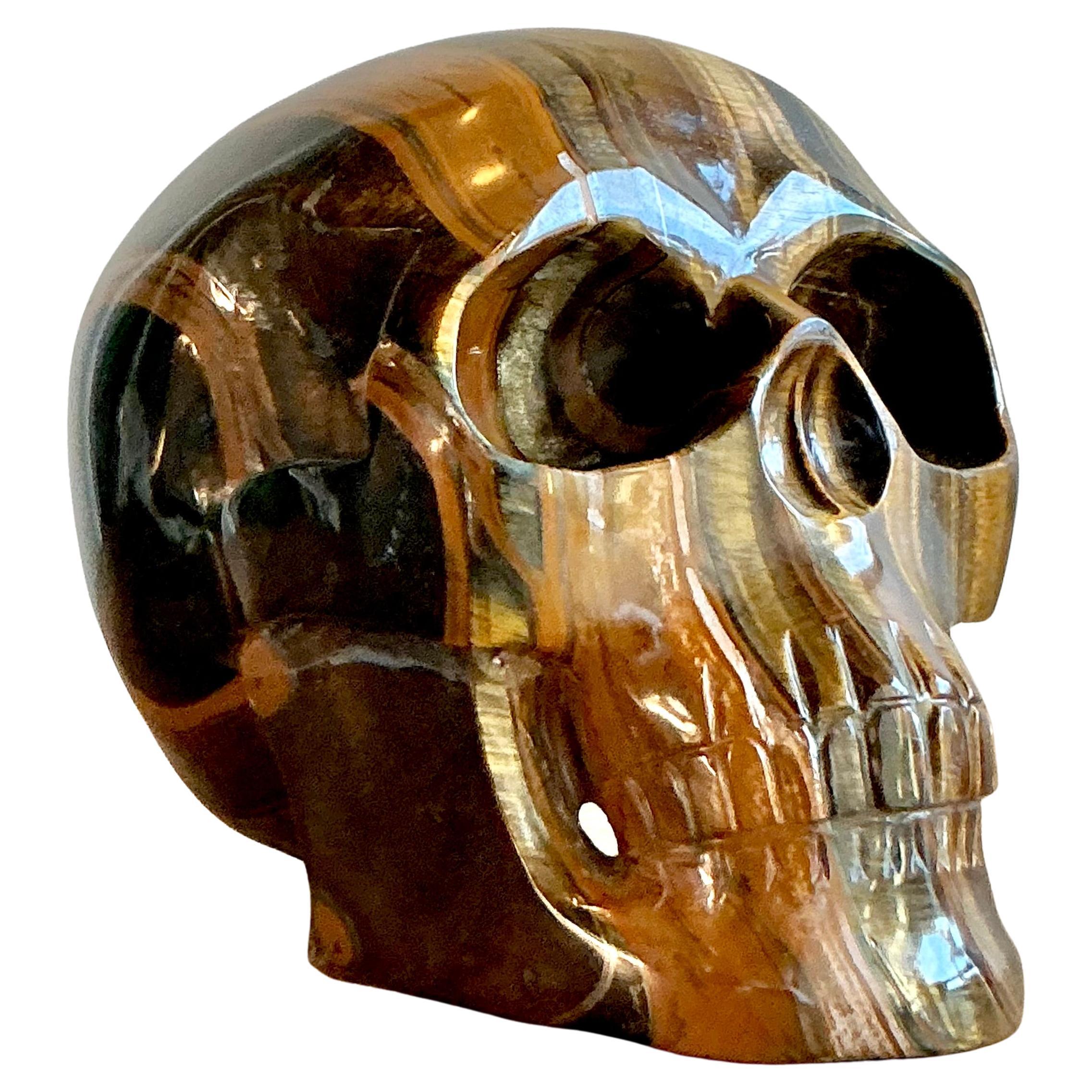 Vintage Boho Carved Tiger
s Eye Skull