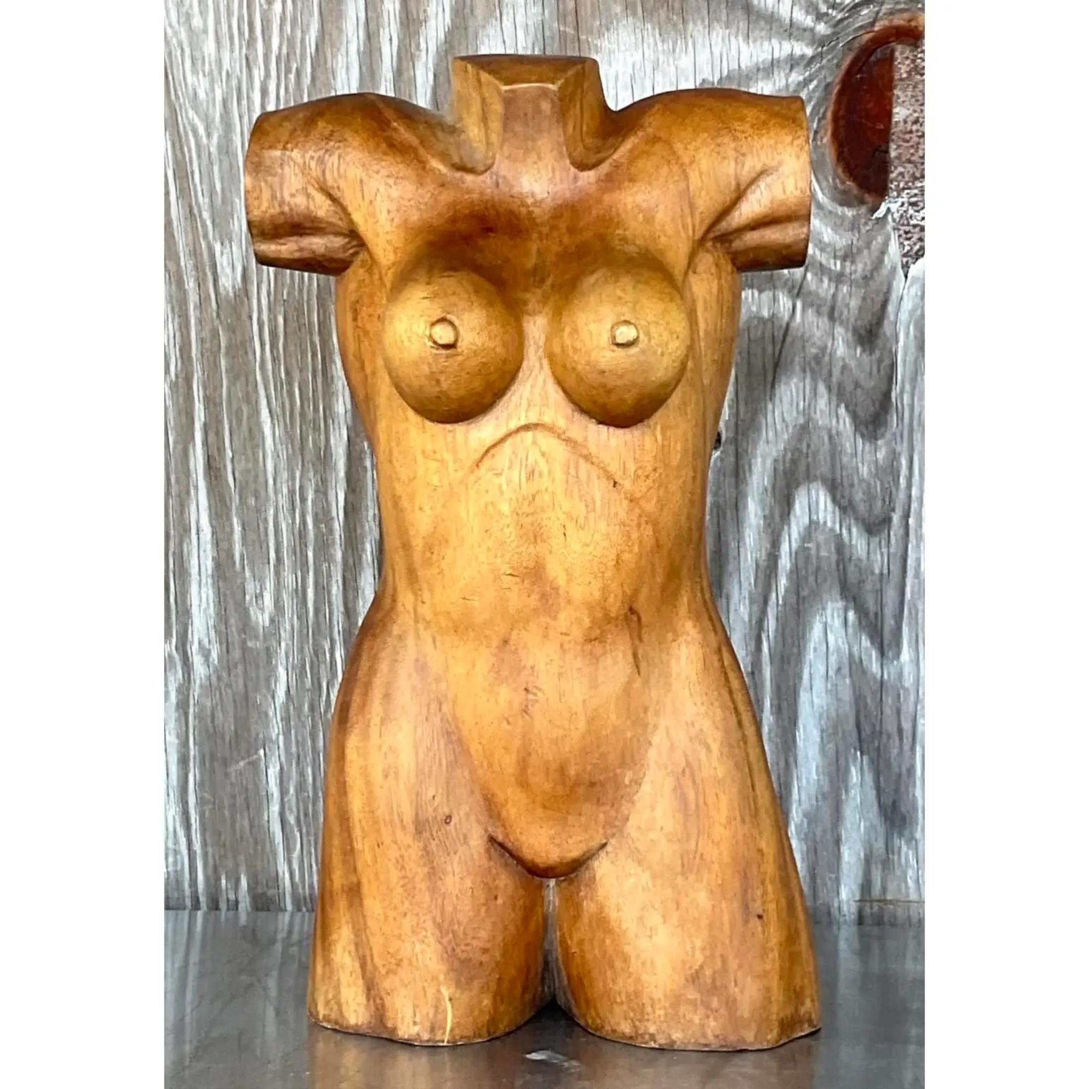 Bohemian Vintage Boho Carved Torso of Woman For Sale