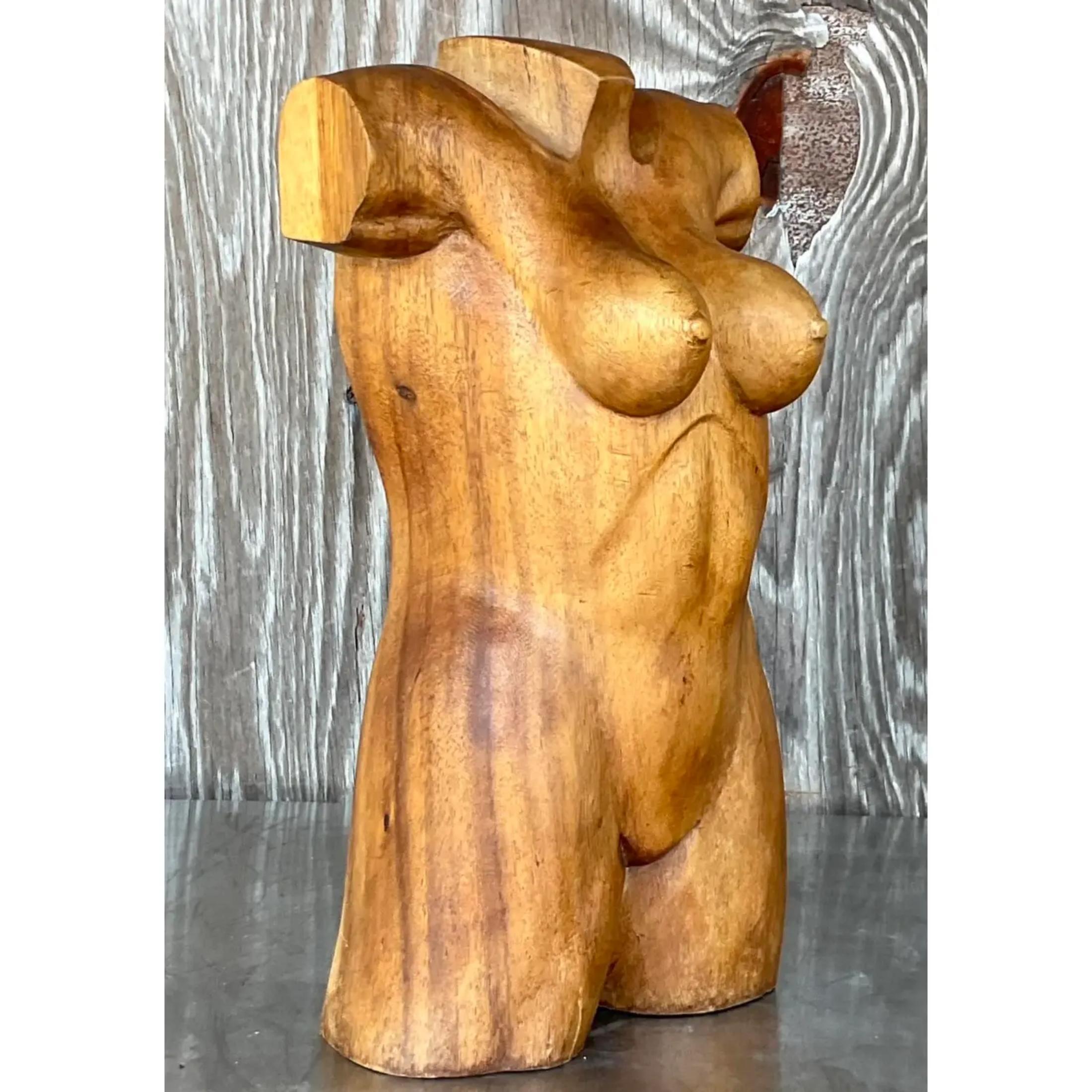 American Vintage Boho Carved Torso of Woman For Sale