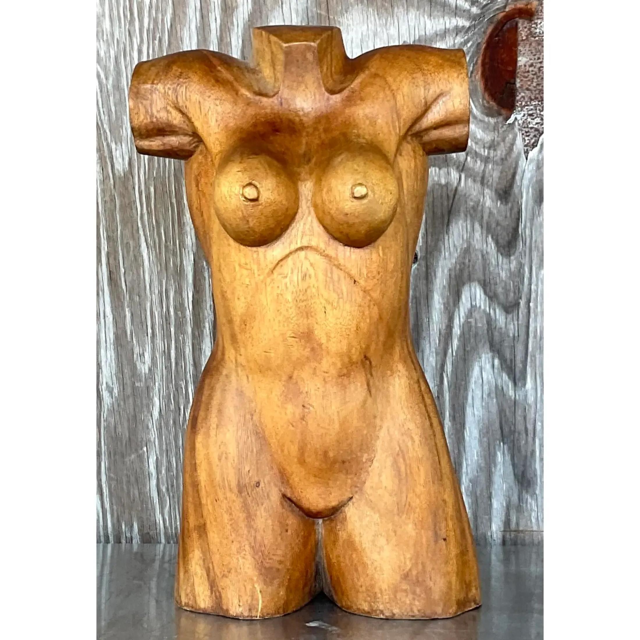Vintage Boho Carved Torso of Woman In Good Condition For Sale In west palm beach, FL