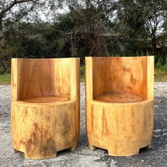Vintage Boho Carved Tree Trunk Chair