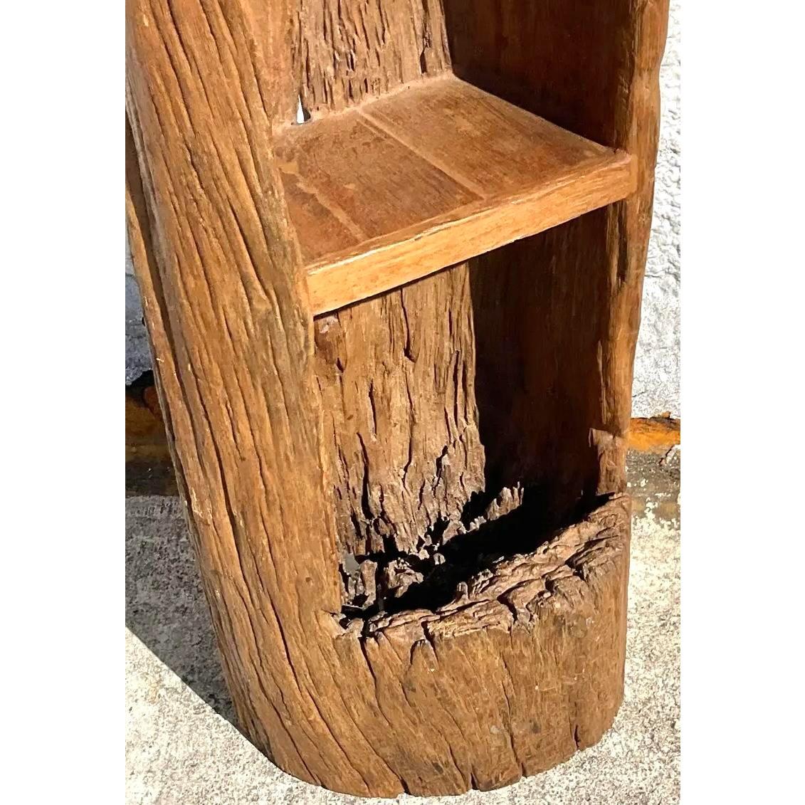 American Vintage Boho Carved Tree Trunk Etagere For Sale