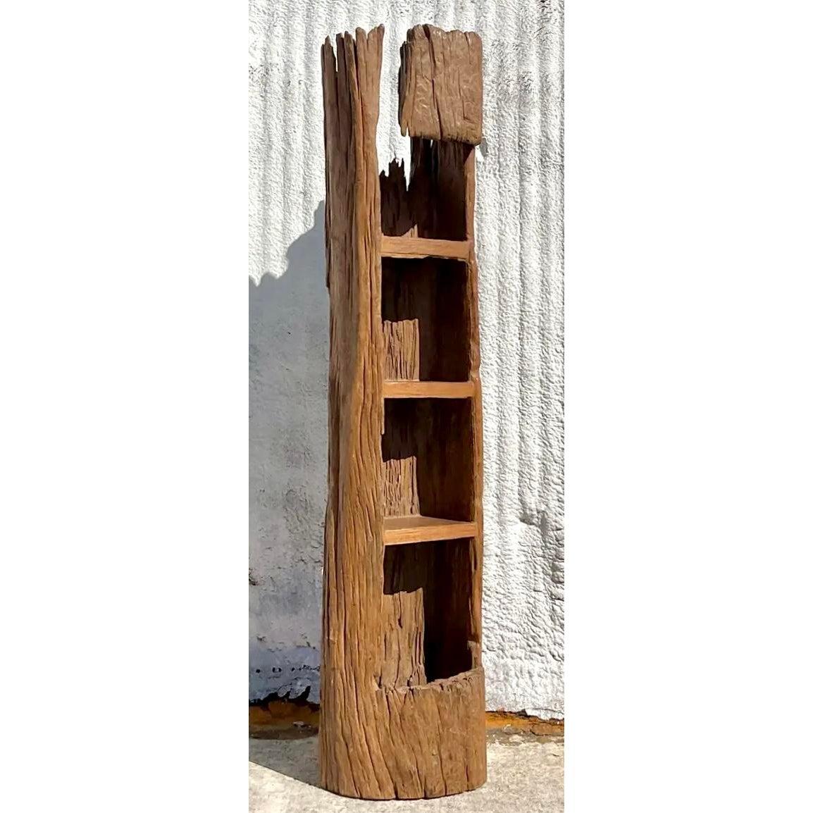 20th Century Vintage Boho Carved Tree Trunk Etagere For Sale