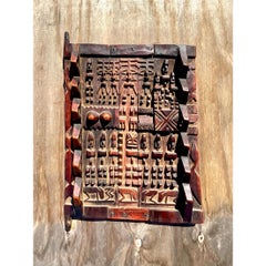 Vintage Boho Carved Tribal Door Sculpture