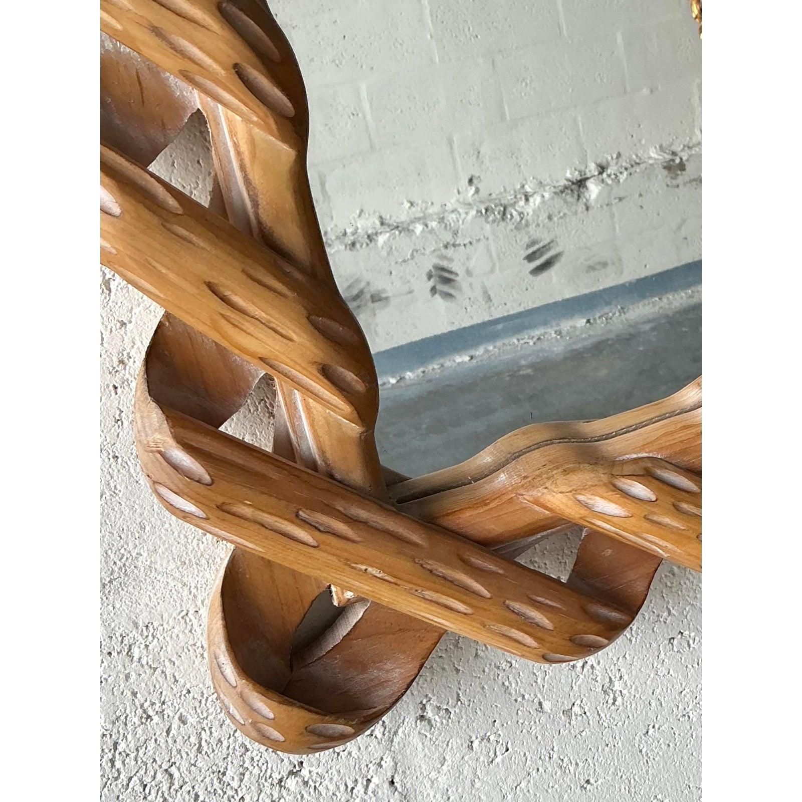 Americano Specchio vintage Boho intagliato a tortiglione in vendita